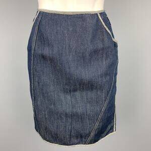 NINA RICCI Size 4 Blue Contrast Stitch Denim Pencil Skirt